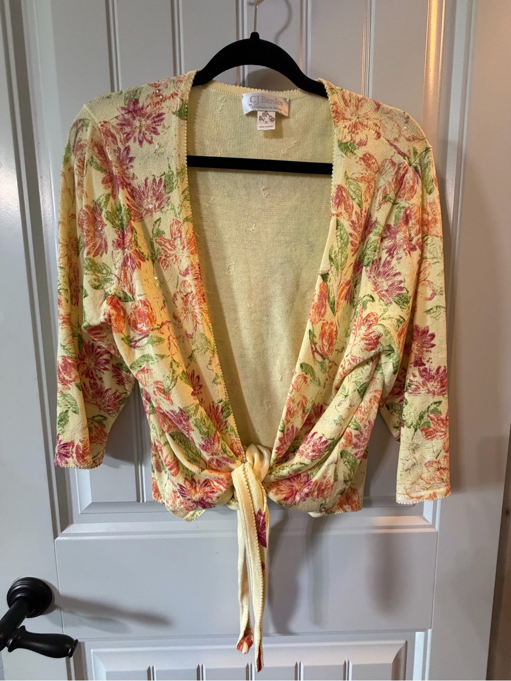 CJ Banks Yellow Floral Tie-Front Cardigan